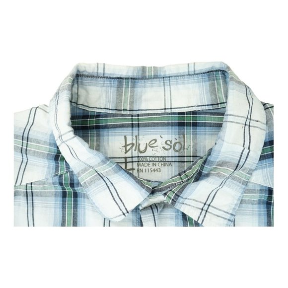 Blue Sol Shirt Mens Large Plaid Western Pearl Snap Rodeo Floral Skulls - Picture 6 of 6